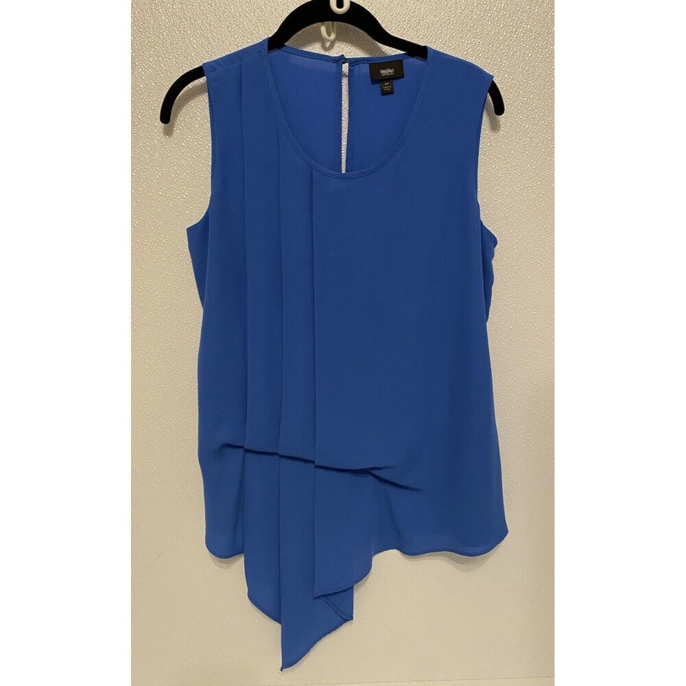 Mossimo Women Sleeveless Classic Business Core Blouse RoyalBlue Pleated Accent